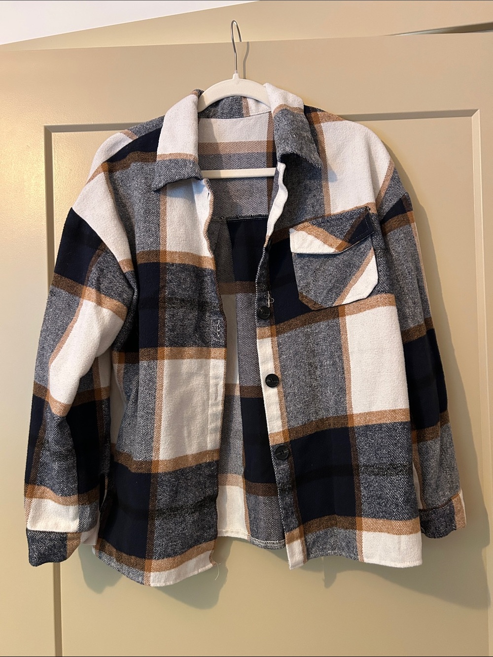 Women’s Plaid Shacket Jacket - Navy, Gray & Cream
